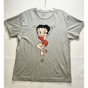 Betty Boop Cartoon Graphic T Shirt Gray Size XL